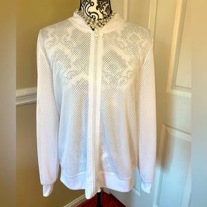 Simply Vera, Vera Wang women’s Mesh Bomber Jacket, white, size Lg.